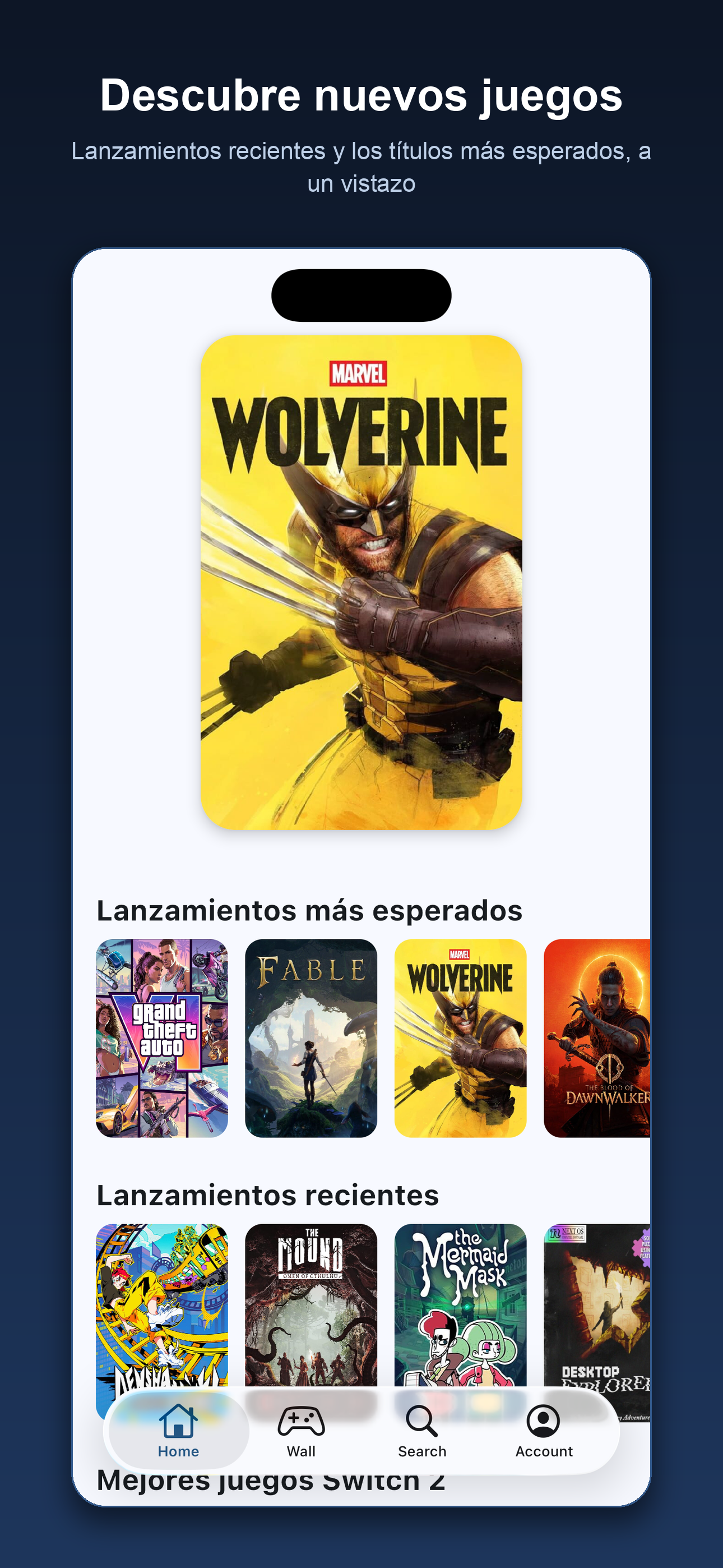 Pantalla Descubre de GameWall