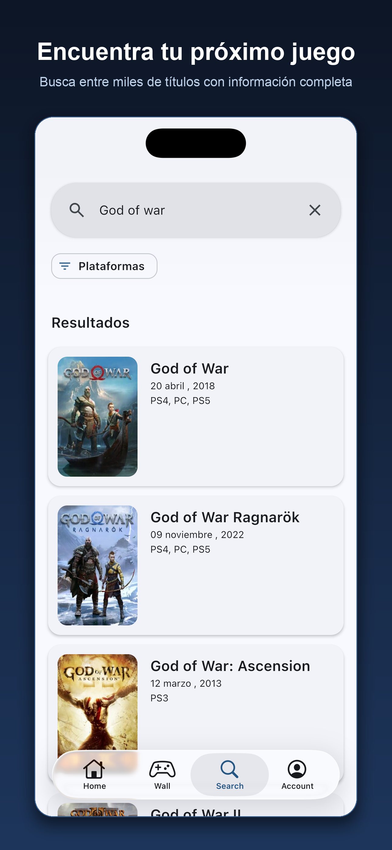 Búsqueda de juegos en GameWall